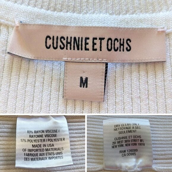 CUSHNIE ET OCHS White Turtleneck Choker Cutout Ribbed Bodycon Sweater Dress Sz M - Picture 3 of 6